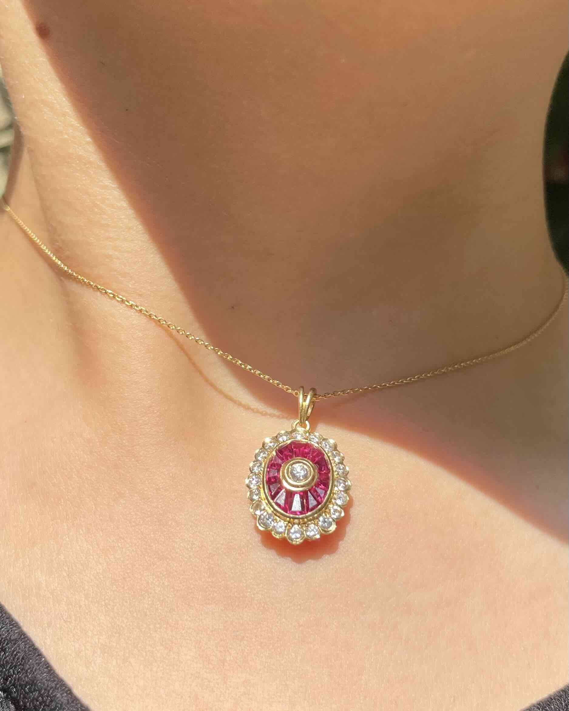 Pendentif style Art-déco Rubis &amp; Diamants "Romane"
