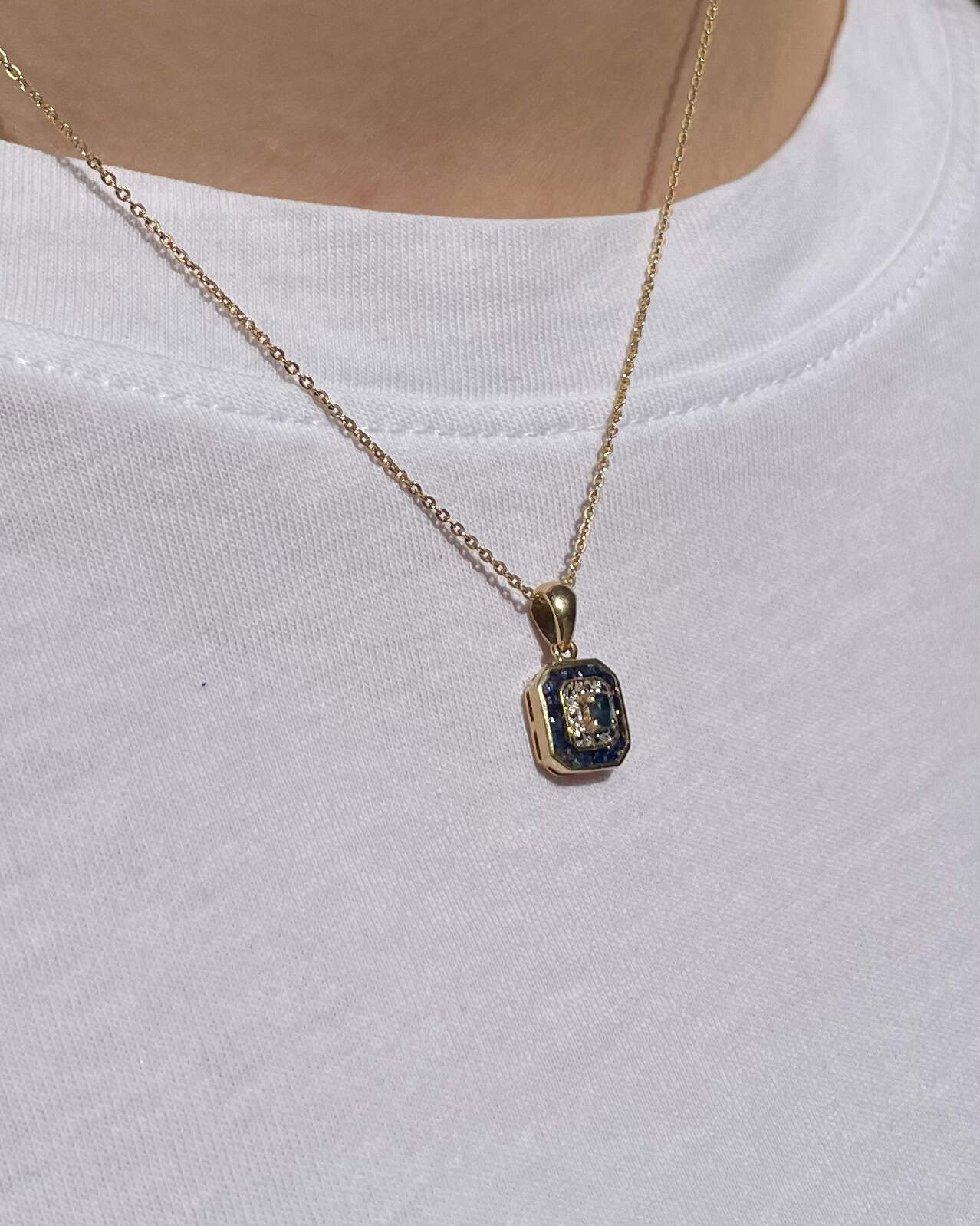 Pendentif style Art-déco Saphirs &quot;Manika&quot;