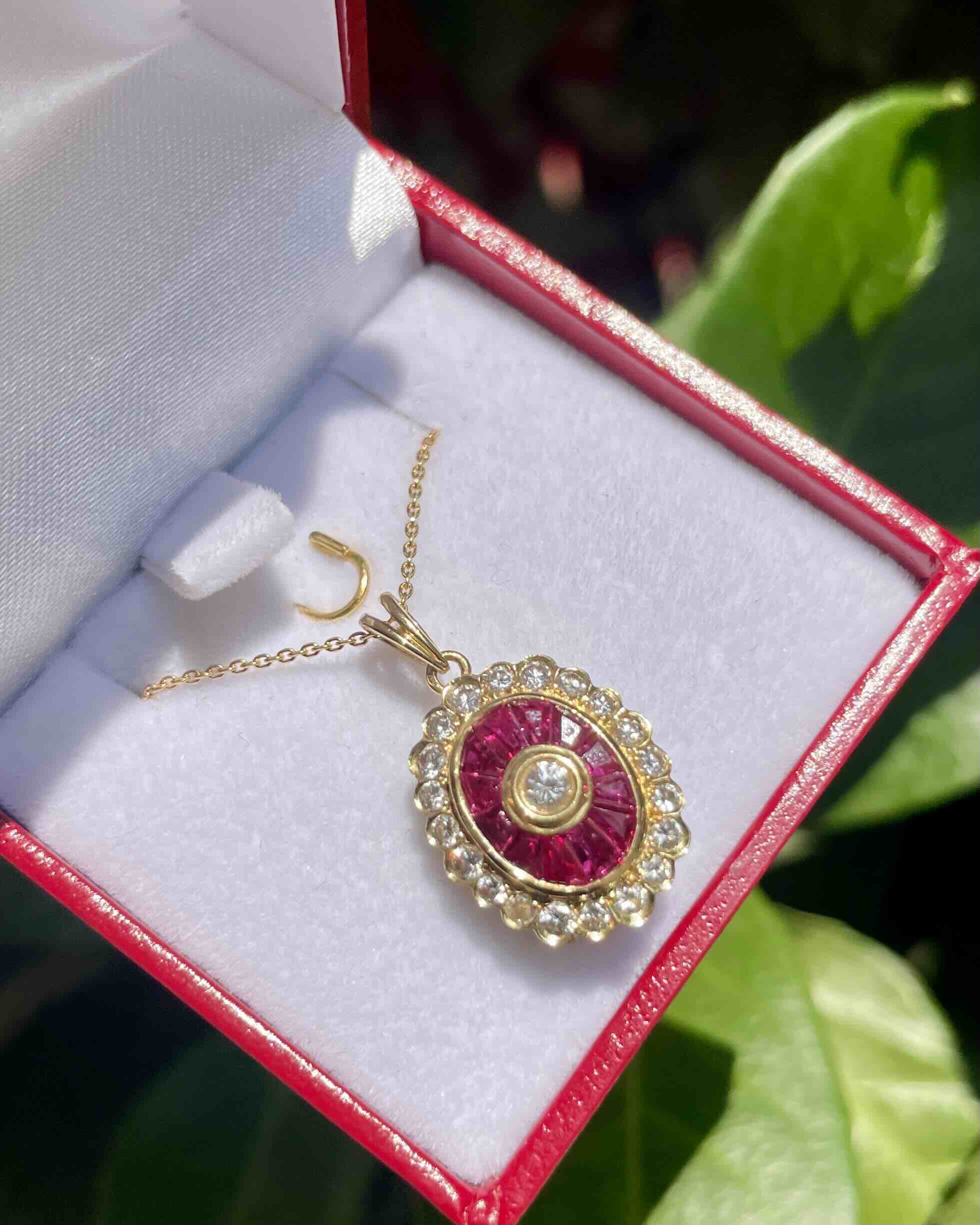 Pendentif style Art-déco Rubis &amp; Diamants "Romane"