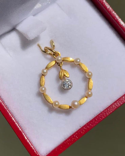 Pendentif Art Nouveau Perles &amp; Diamant &quot;Olary&quot;