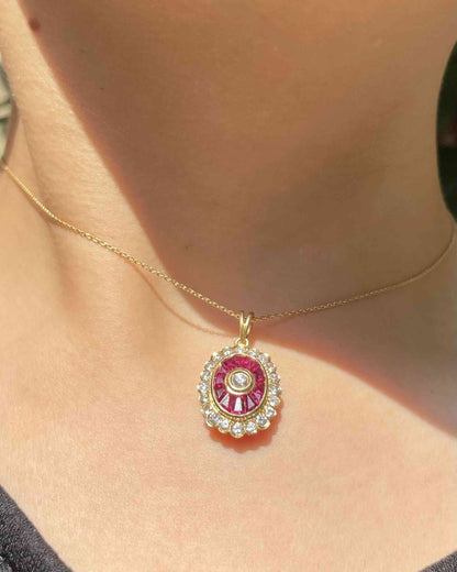 Pendentif style Art - déco Rubis &amp; Diamants &quot;Romane&quot; - Elliade Paris