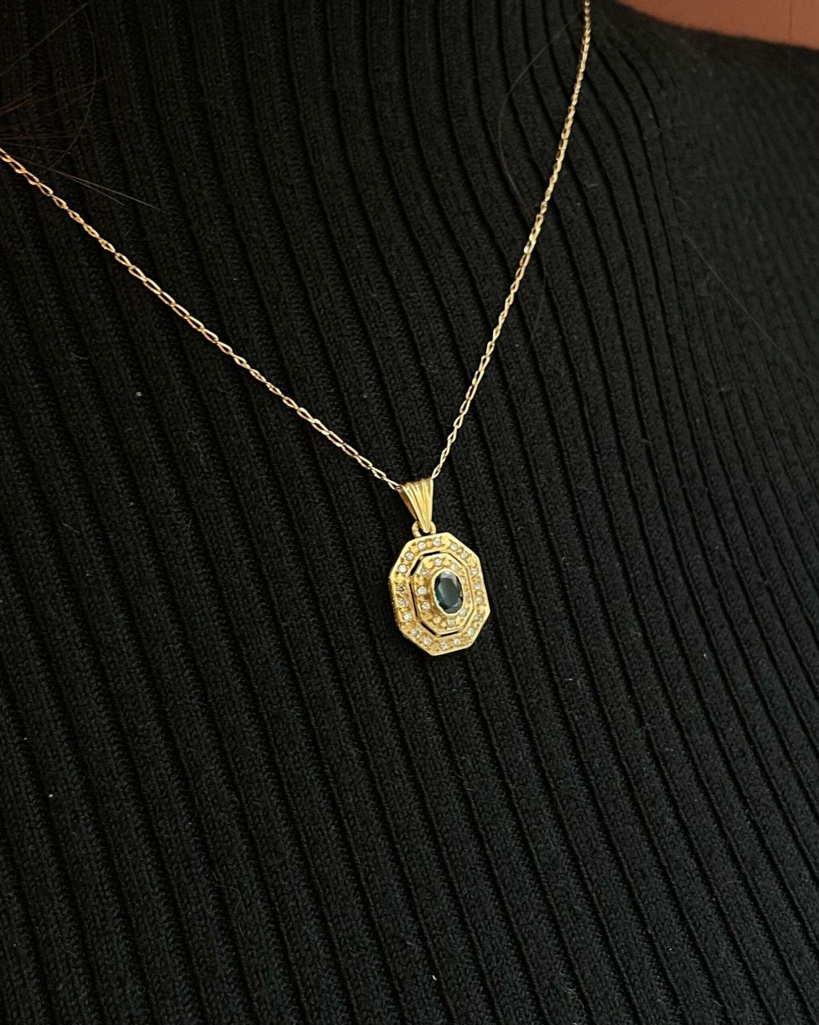 Pendentif style Art - Déco Saphir &amp; 28 Diamants "Ezra" - Elliade Paris