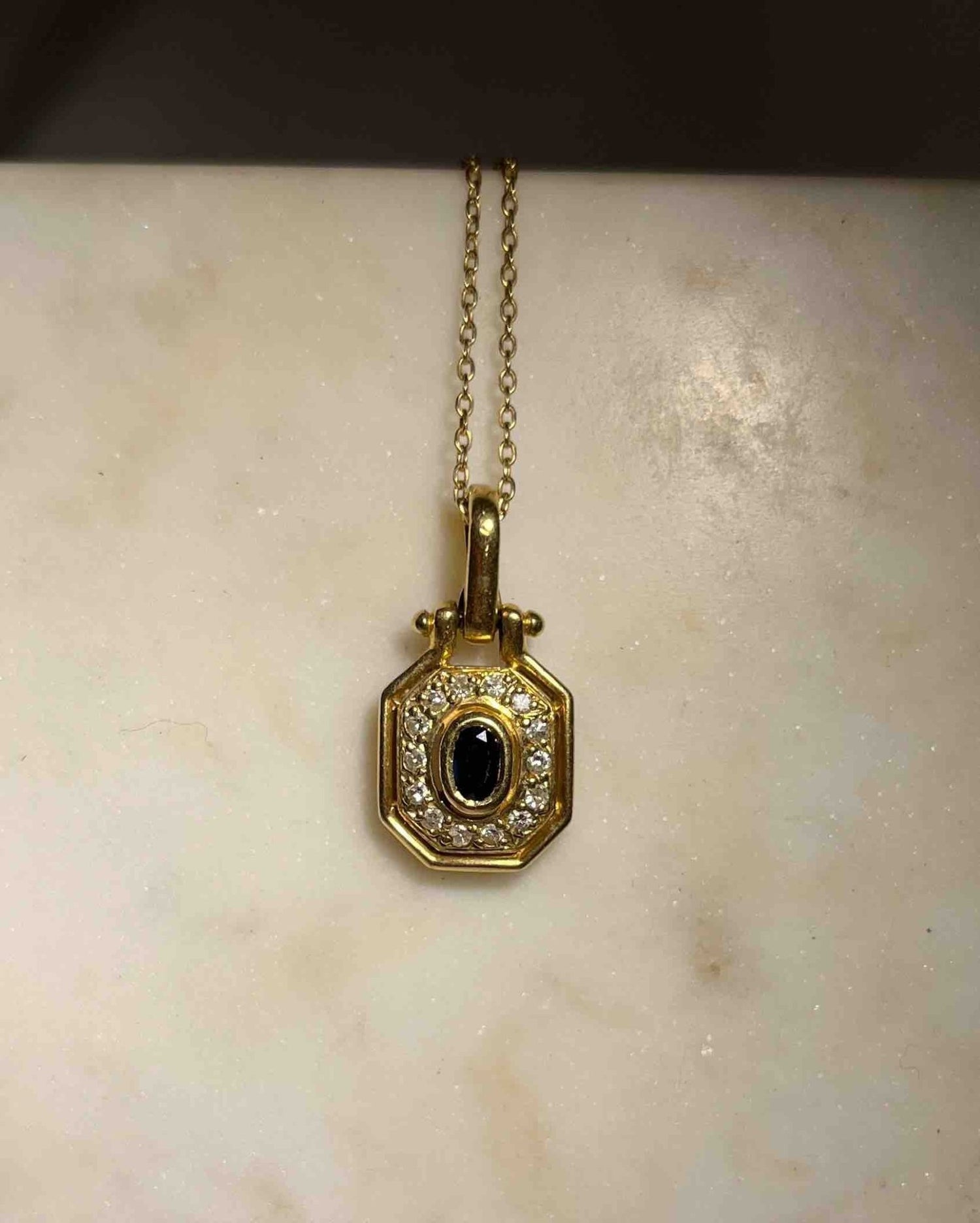 Pendentif Style Art - déco Saphir &amp; diamants &quot;Lison&quot; - Elliade Paris