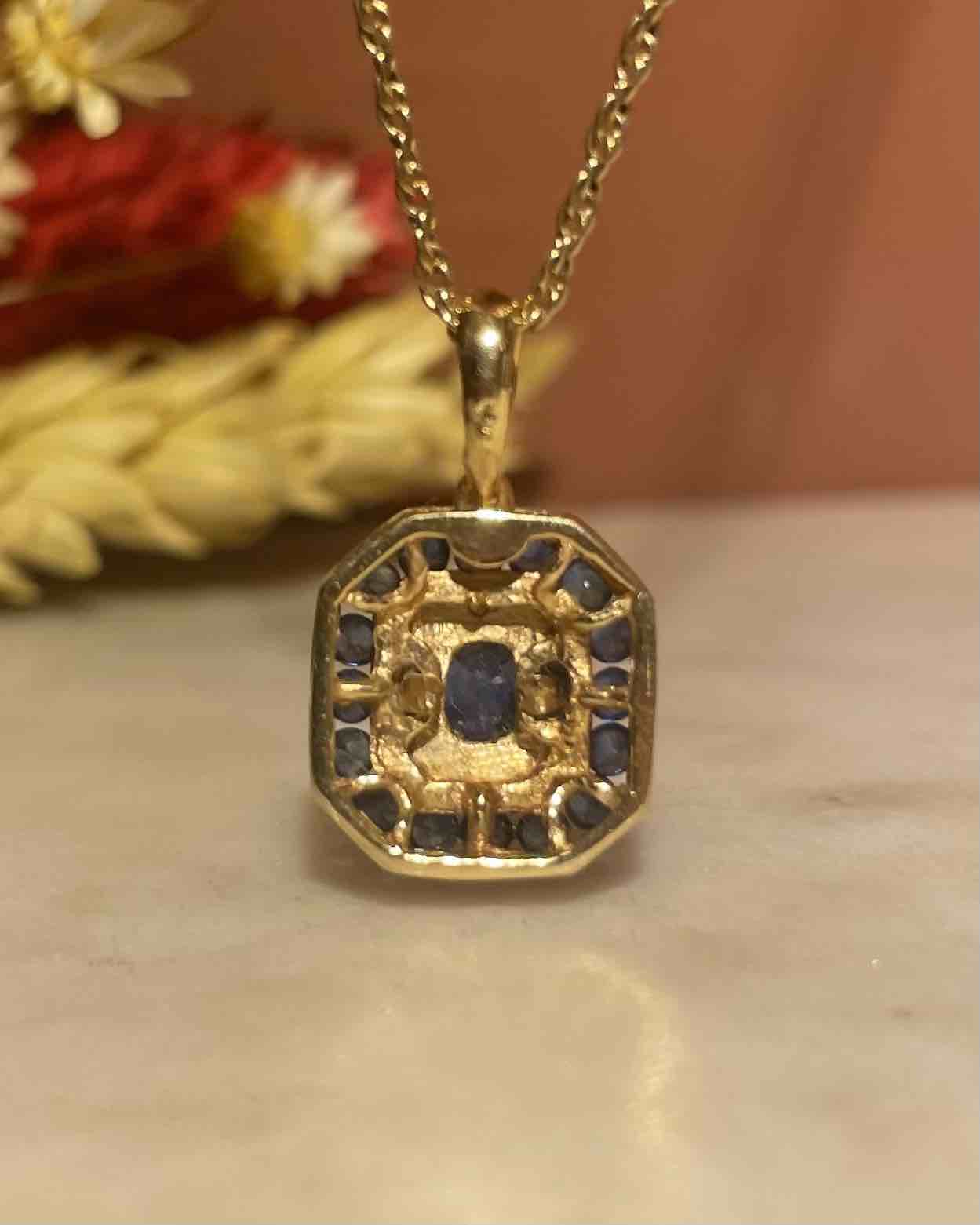 Pendentif style Art - déco Saphirs &amp; Diamants "Annie" - Elliade Paris