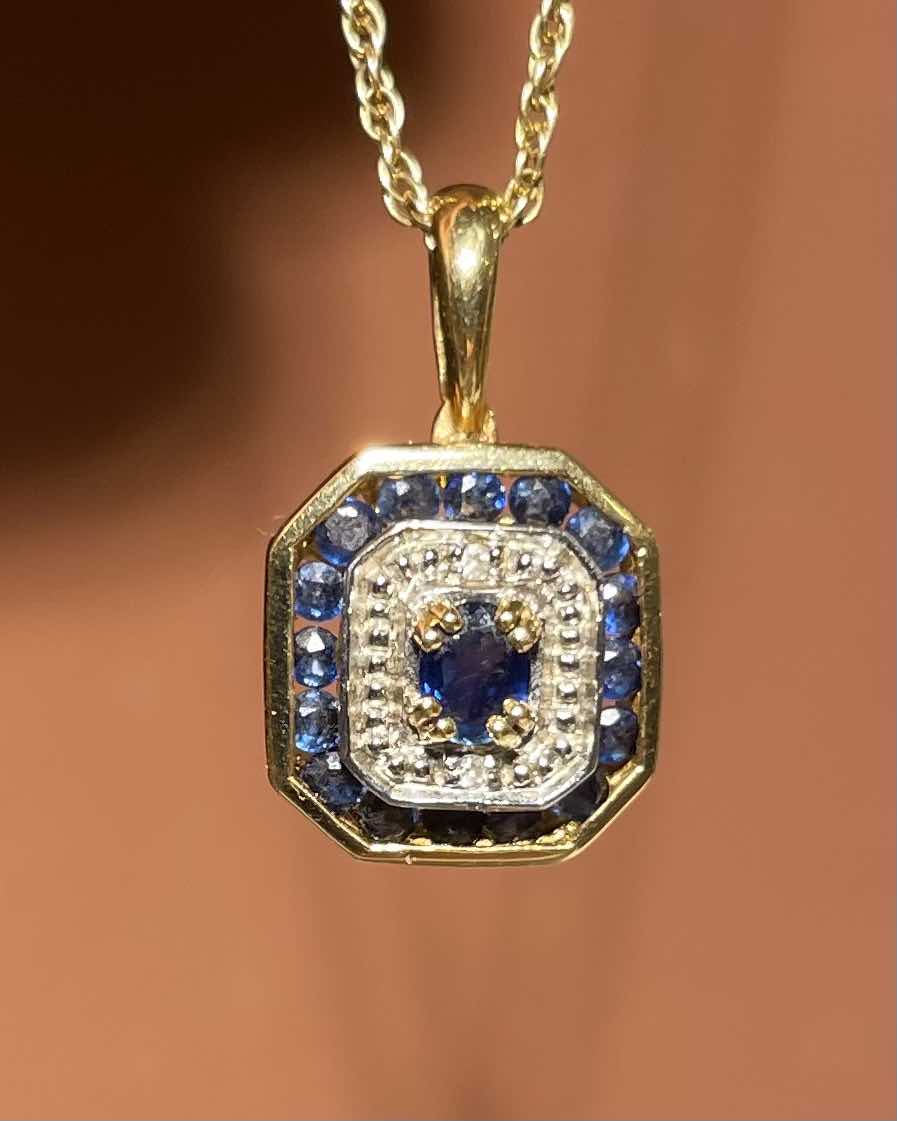 Pendentif style Art - déco Saphirs &amp; Diamants &quot;Annie&quot; - Elliade Paris