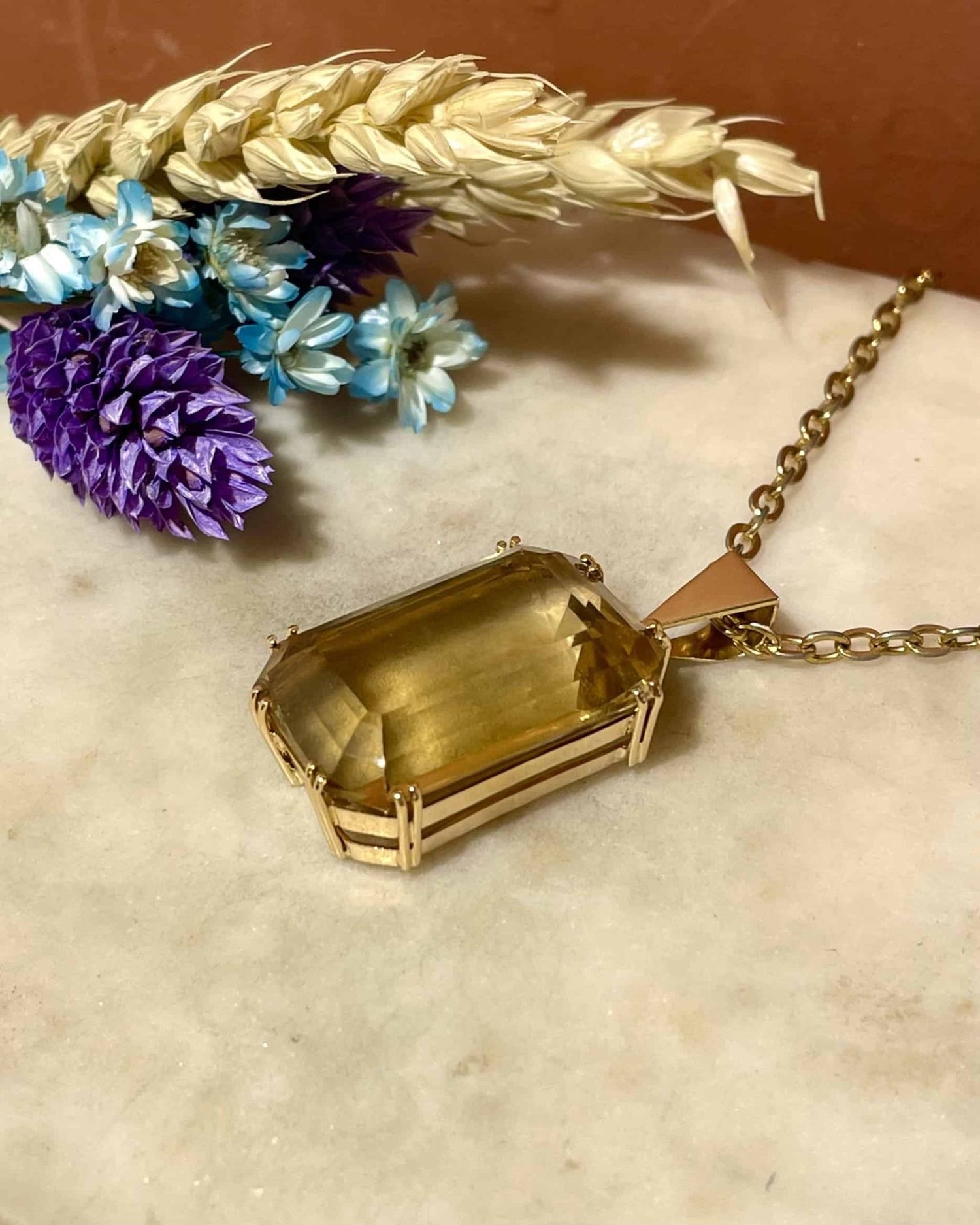 Pendentif Vintage Citrine 33 carats &quot;Alexis&quot; - Elliade Paris