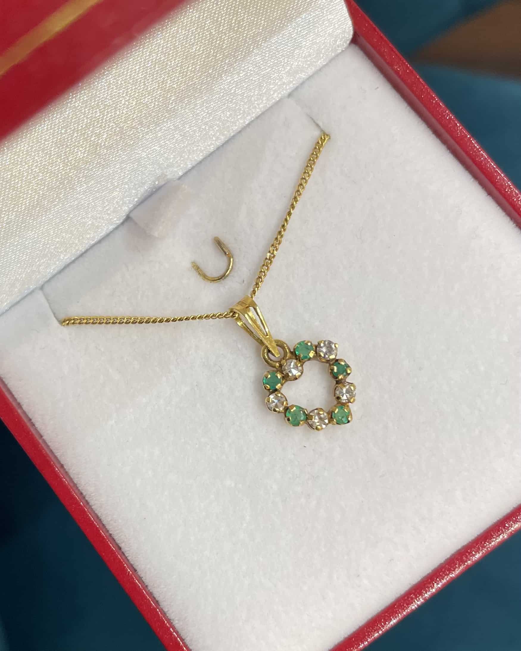 "Avery" Emerald &amp;amp; Diamond Heart Pendant