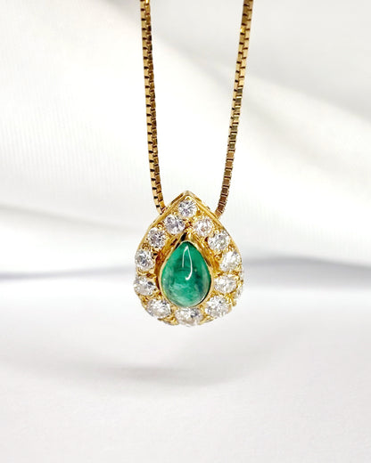 Pendentif Marguerite Poire Émeraude 0.80 carat &amp; 21 Diamants "Sarah"