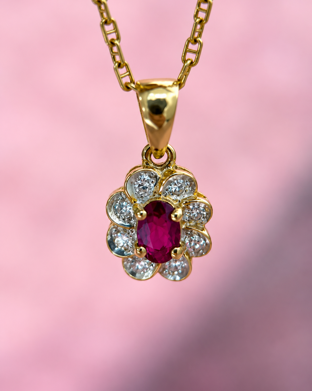 Pendentif Marguerite Rubis &amp; Diamants "Claudine"