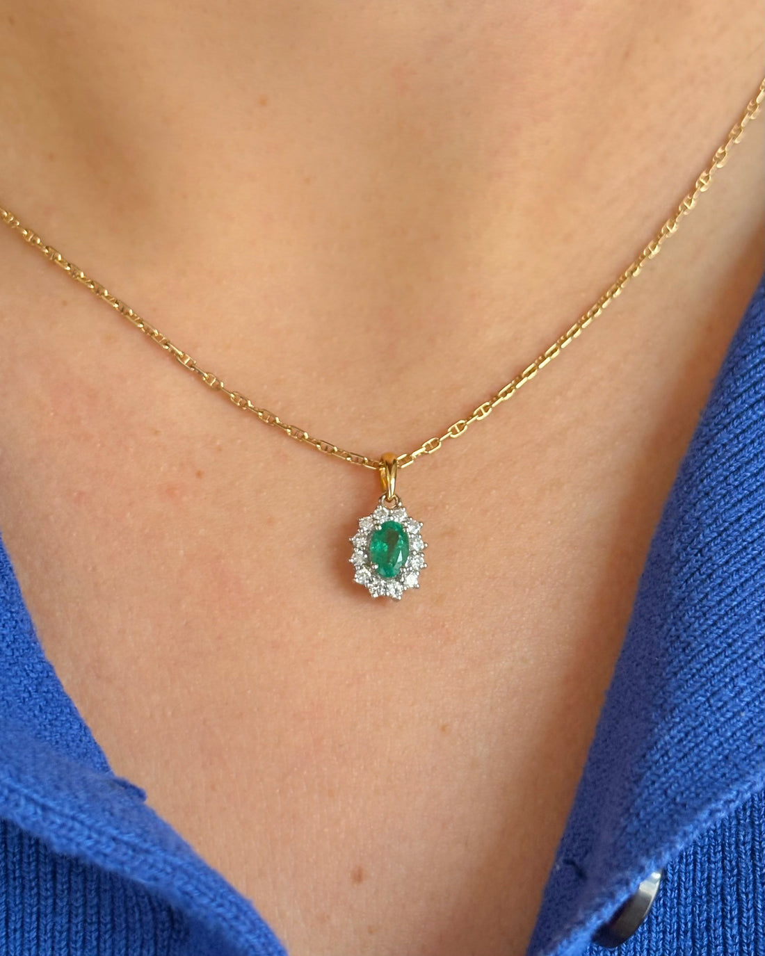 Pendentif Marguerite Émeraude 0.40 carat &amp; Diamants 0.24 carat "Méline"