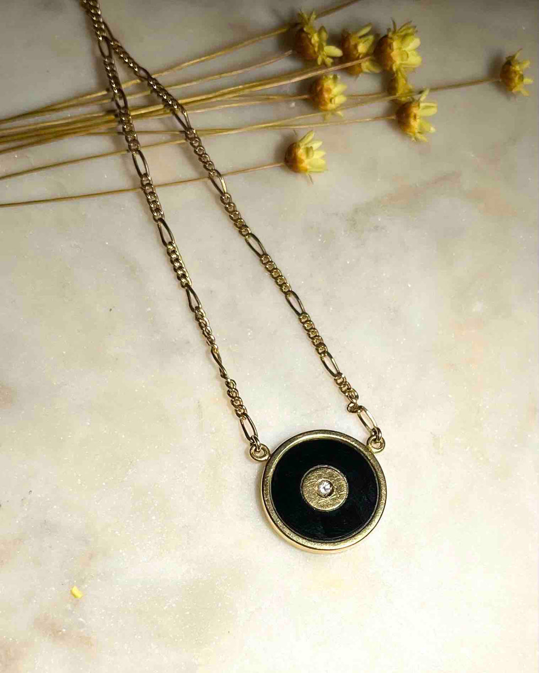 Collier vintage Onyx &amp; diamant &quot;Klya&quot;
