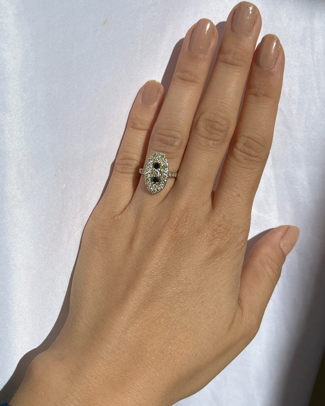 Bague marquise vintage diamants &amp; saphirs  &quot;Vanille&quot;