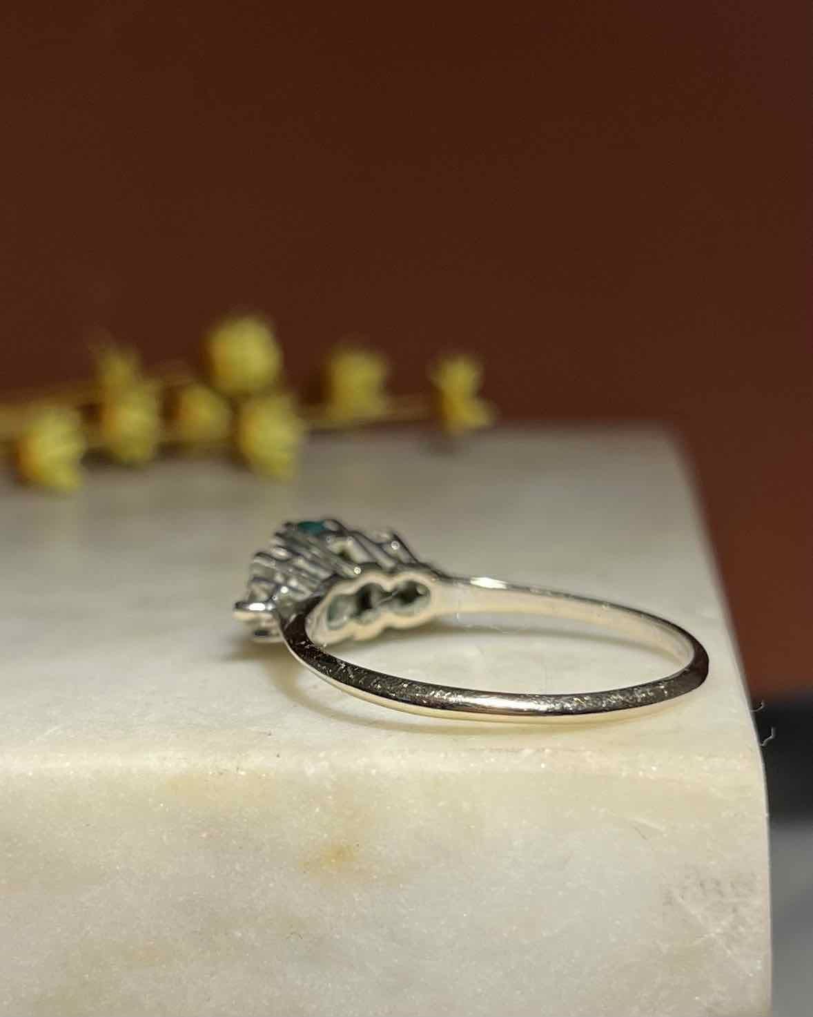 "Alicia" Emerald and Diamond Trilogy Ring
