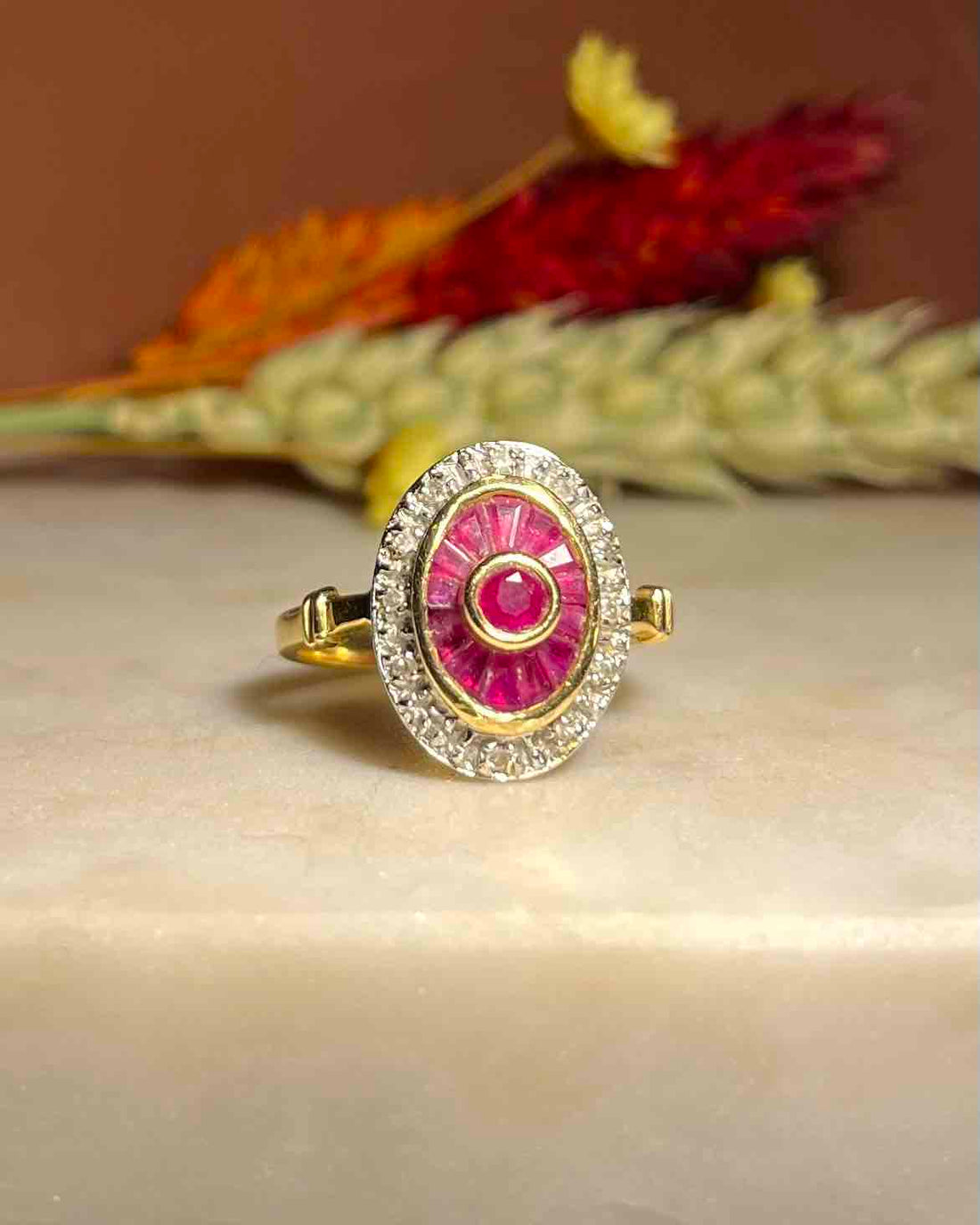 Bague style Art-déco Rubis & Diamants "Ludivine"
