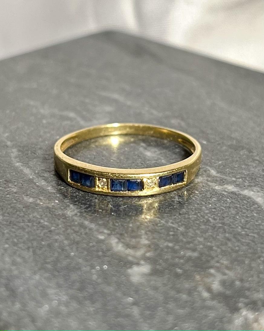 "Talya" sapphire &amp;amp; diamond half wedding band