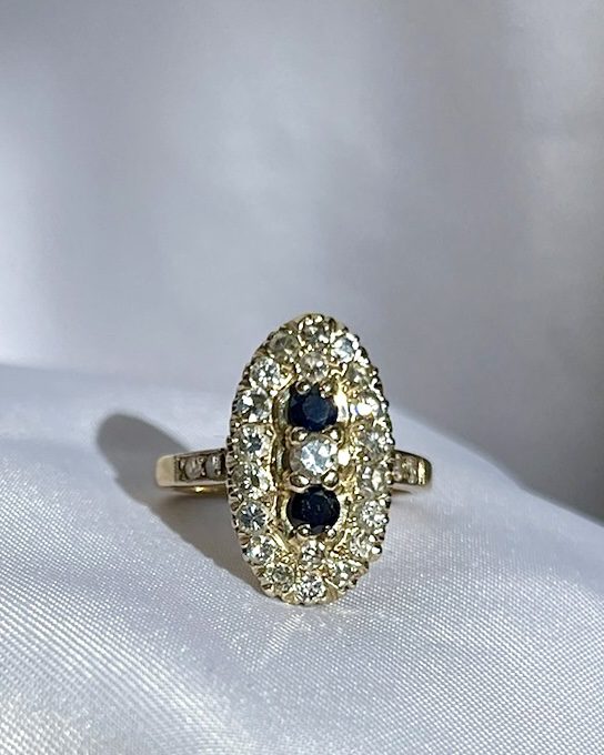 Bague marquise vintage diamants &amp; saphirs  &quot;Vanille&quot;