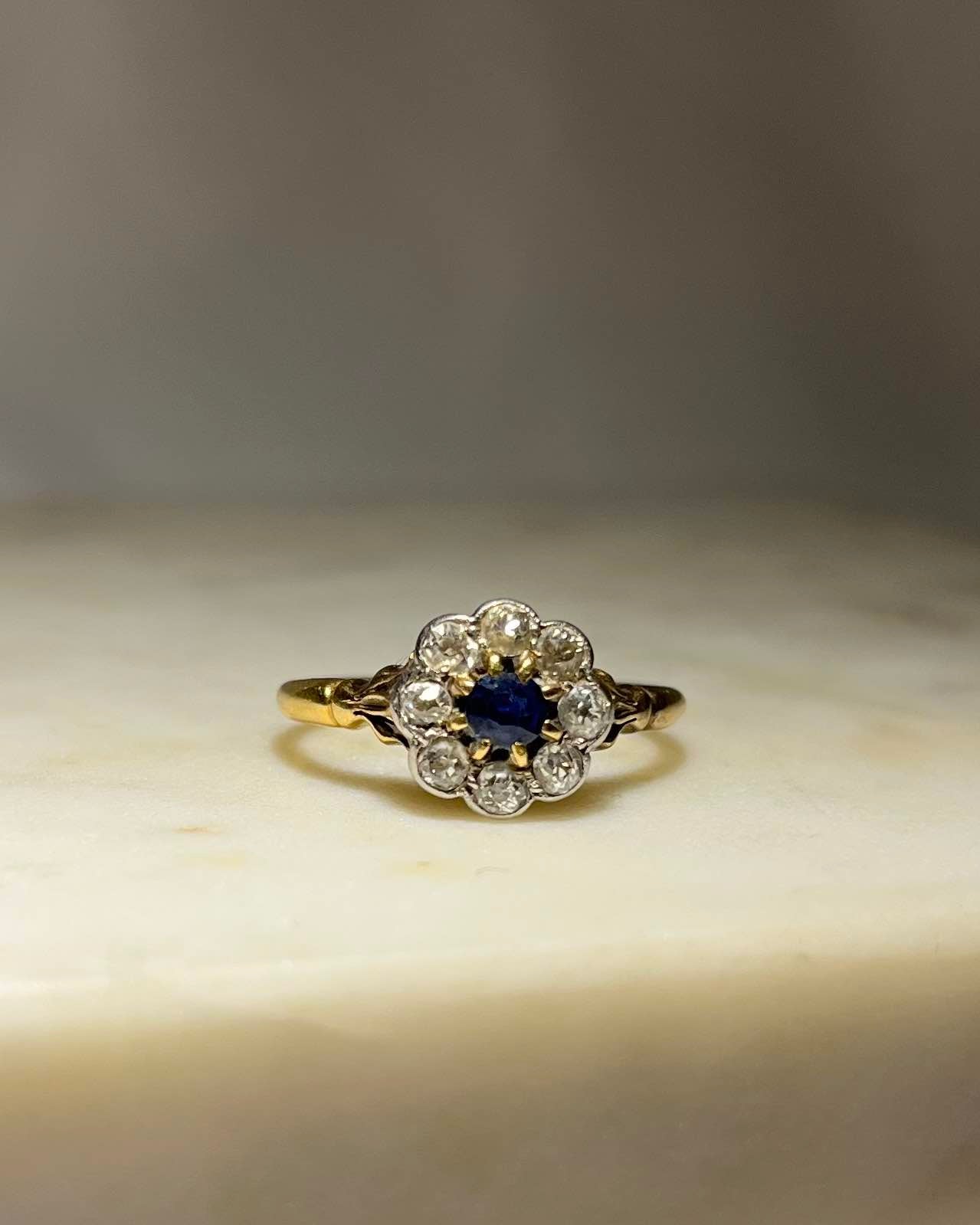 "Mona" Diamond &amp;amp; Sapphire Daisy Ring
