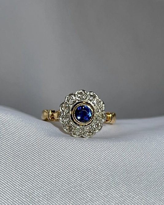 Bague marguerite art déco Saphir &amp; Diamants &quot;Méloé&quot;