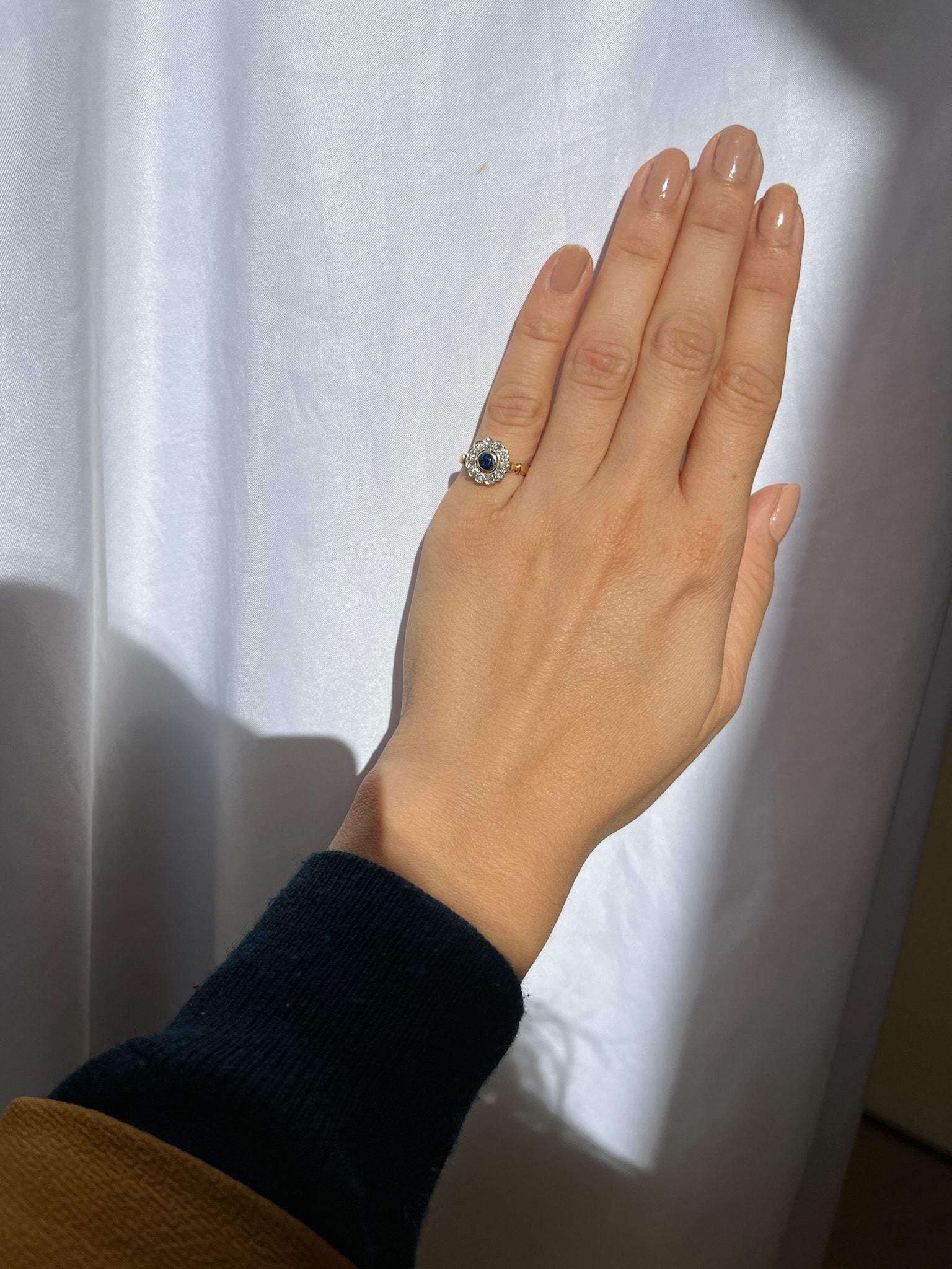Bague marguerite art déco Saphir &amp; Diamants "Méloé"