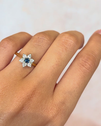 “Elvira” Sapphire &amp; Diamond Daisy Ring, 0.35 carat