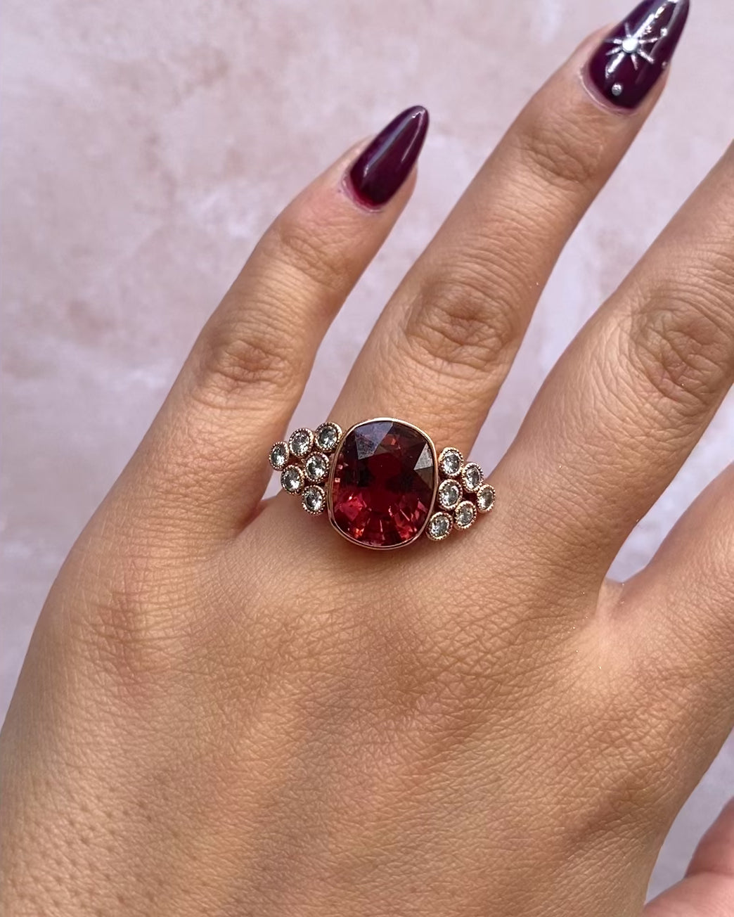 Mozambican Tourmaline Trilogy Ring 6.69 carats, Diamonds 0.85 carat &amp; Gold 7.09g "Siyu"