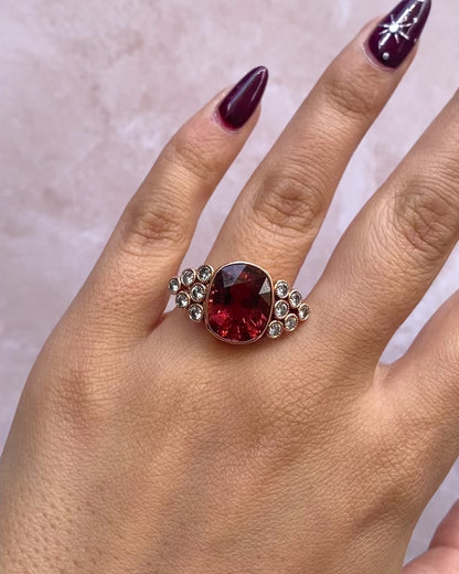 Mozambican Tourmaline Trilogy Ring 6.69 carats, Diamonds 0.85 carat &amp; Gold 7.09g "Siyu"