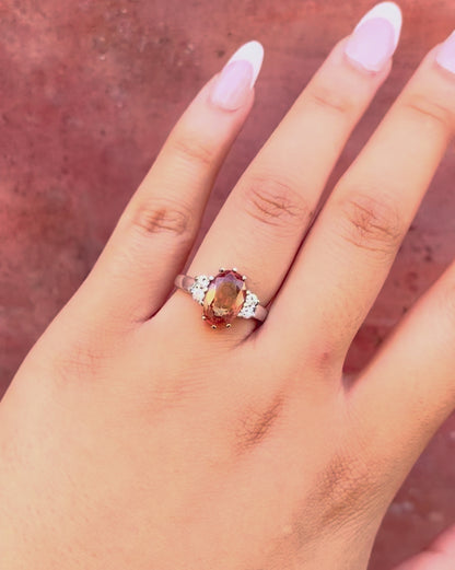 Bague Trilogie Saphir Orange 3.45 carats &amp; Diamants 4.08g "Melissa"
