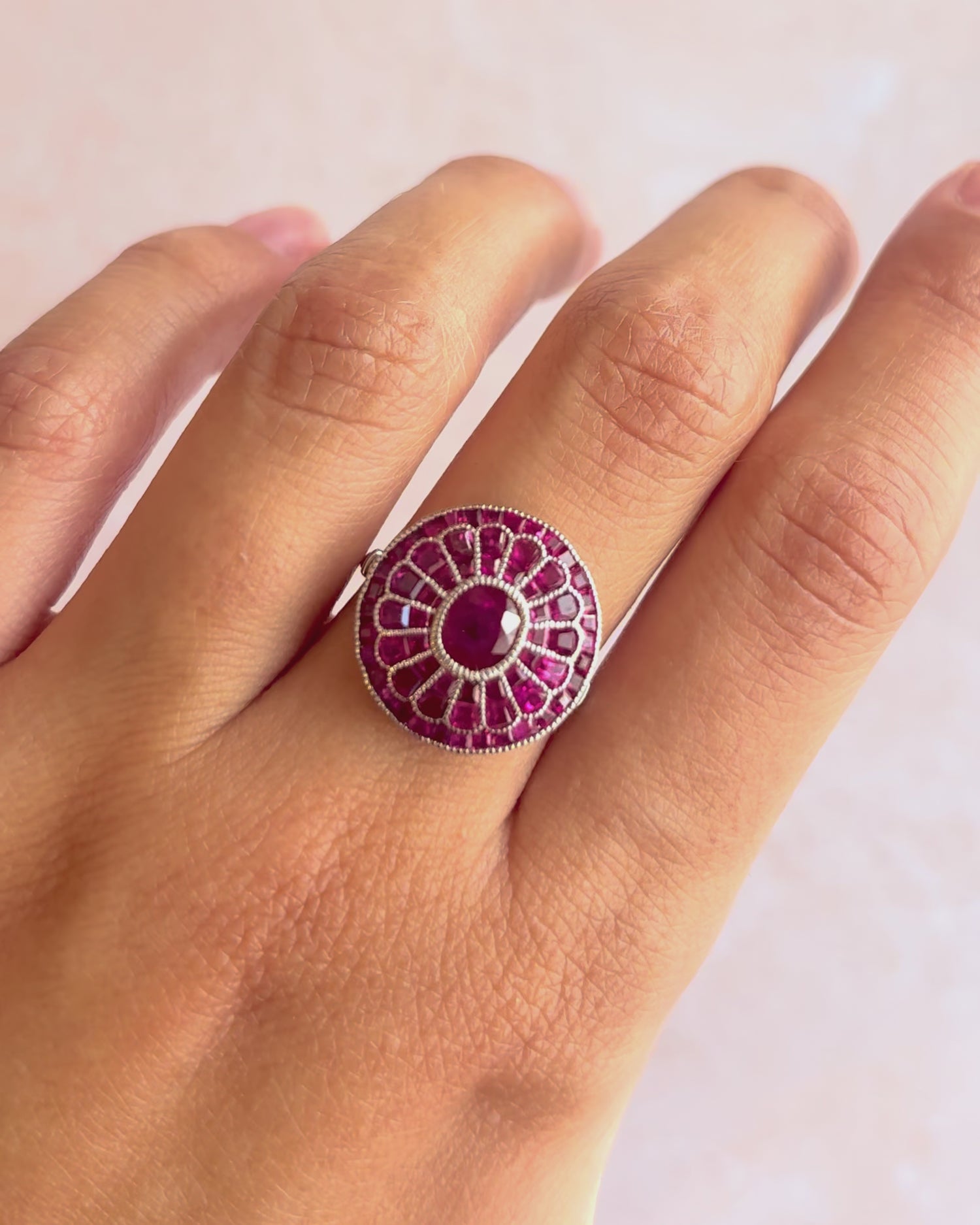 Art Deco Style Ring Ruby 3.66 Carats &amp; Diamonds "Liya"