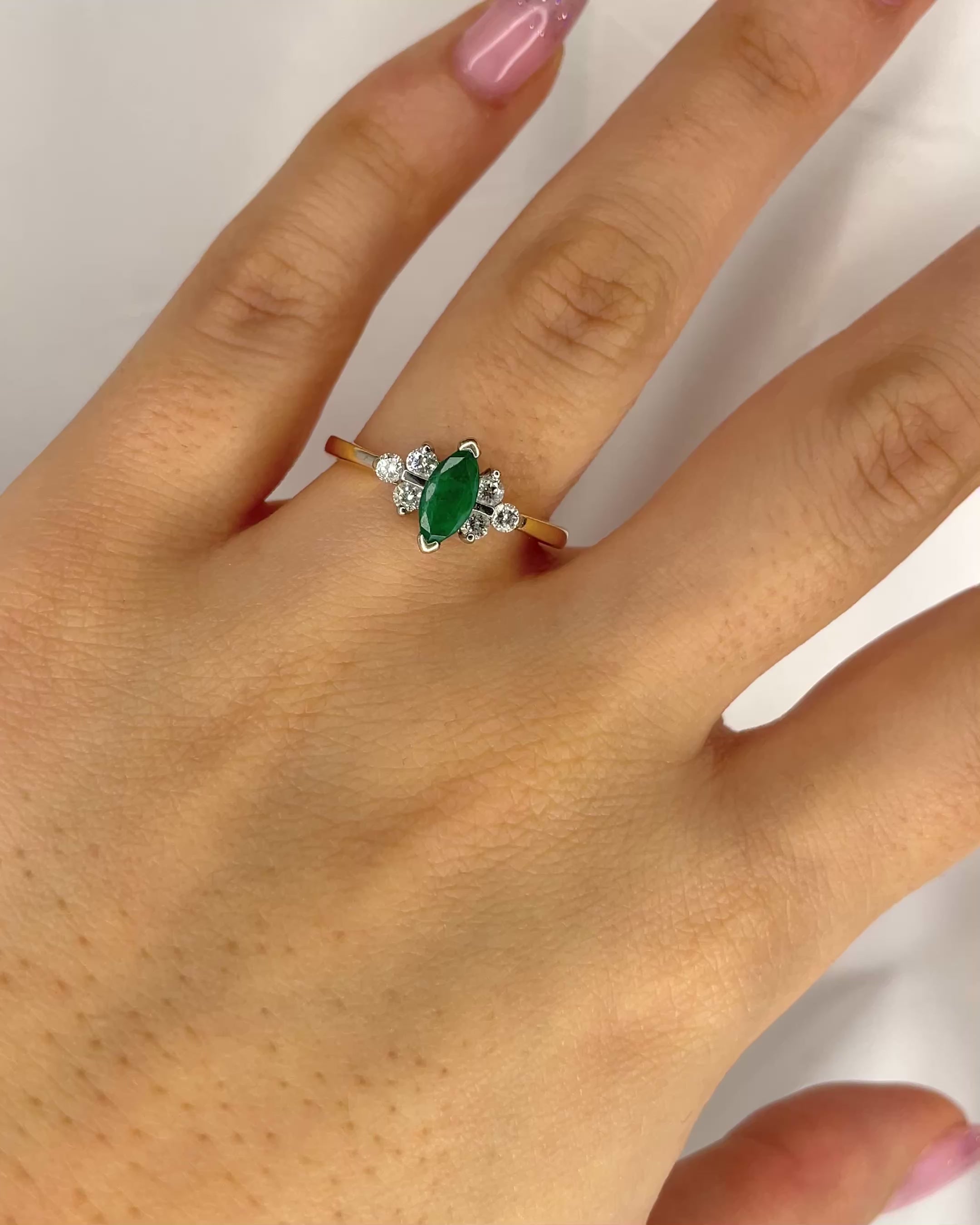 Emerald Trilogy Ring 0.44 Carat &amp; Diamonds "Marjorie"