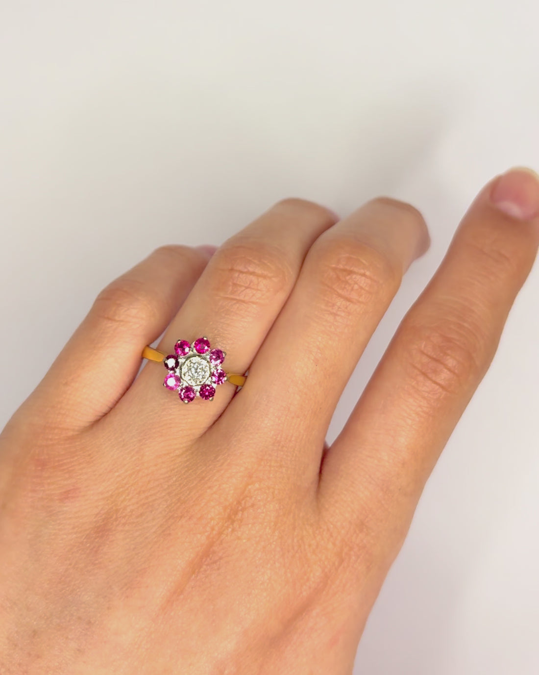 "Amira" Diamond &amp;amp; Ruby Daisy Ring