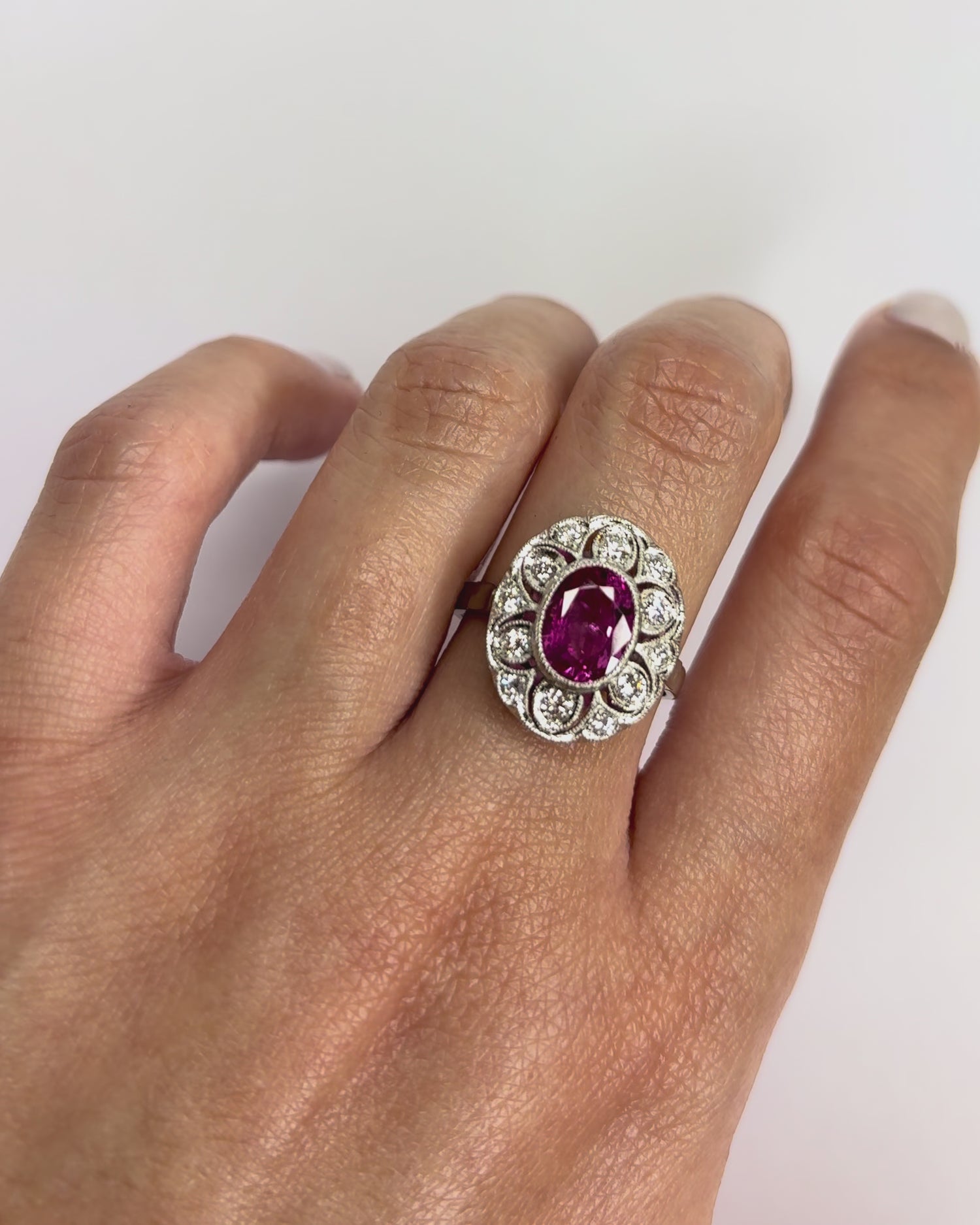 Art Deco Style Ring Sapphire 1.80 Carat &amp; Diamonds 0.42 Carat &quot;Ginelle&quot;