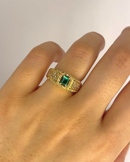 Bague Jonc Émeraude 0.40 carat &amp; Diamants 0.57 carat "Agnes"