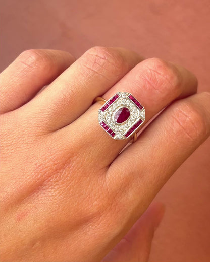 Art Deco-Style Ruby Ring 0.89 carat &amp; Diamonds 0.30 carat "Alicia"