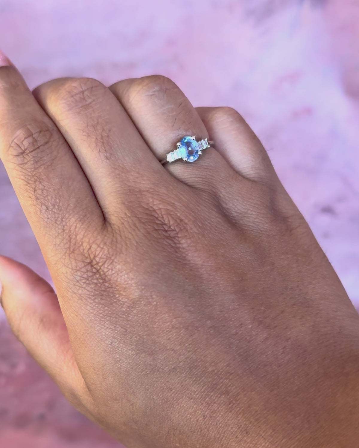 Cornflower Sapphire Trilogy Ring 0.86 Carat &amp; Diamonds "Prisca"