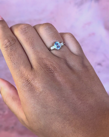 Cornflower Sapphire Trilogy Ring 0.86 Carat &amp; Diamonds "Prisca"