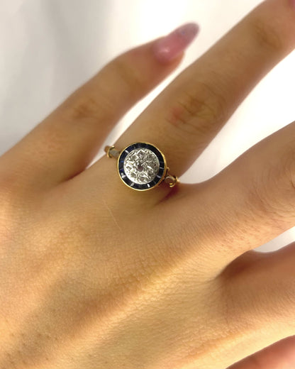 Art Deco Ring Sapphires 0.32 carat &amp; Diamonds "Leonora"