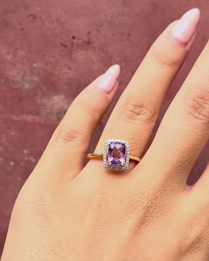 Anillo de estilo art déco con amatista de 1,64 quilates y diamantes «Janavi»