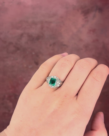 Art Deco Style Colombian Emerald Ring 1.50 carat &amp; Diamonds 0.73 carat 6.52g "Béatrice"