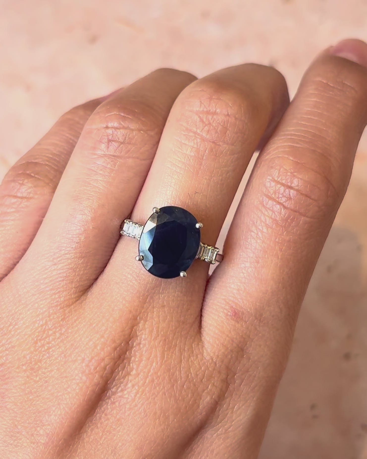 Trilogy Sapphire Ring 4.77 Carats &amp; Baguette Diamonds 0.24 Carat "Célia"