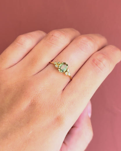 1-carat Green Sapphire &amp; Diamond Trilogy Ring "Nerine"