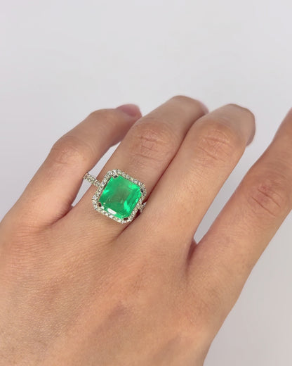 Solitary Emerald Ring 4.38 carats &amp; 46 Diamonds "Elodie"