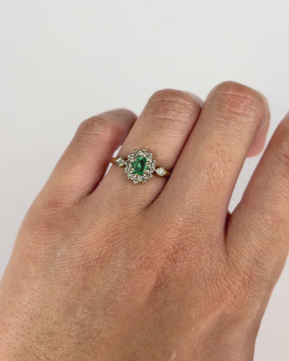 Bague Marguerite Émeraude &amp; 14 Diamants "Tonia"