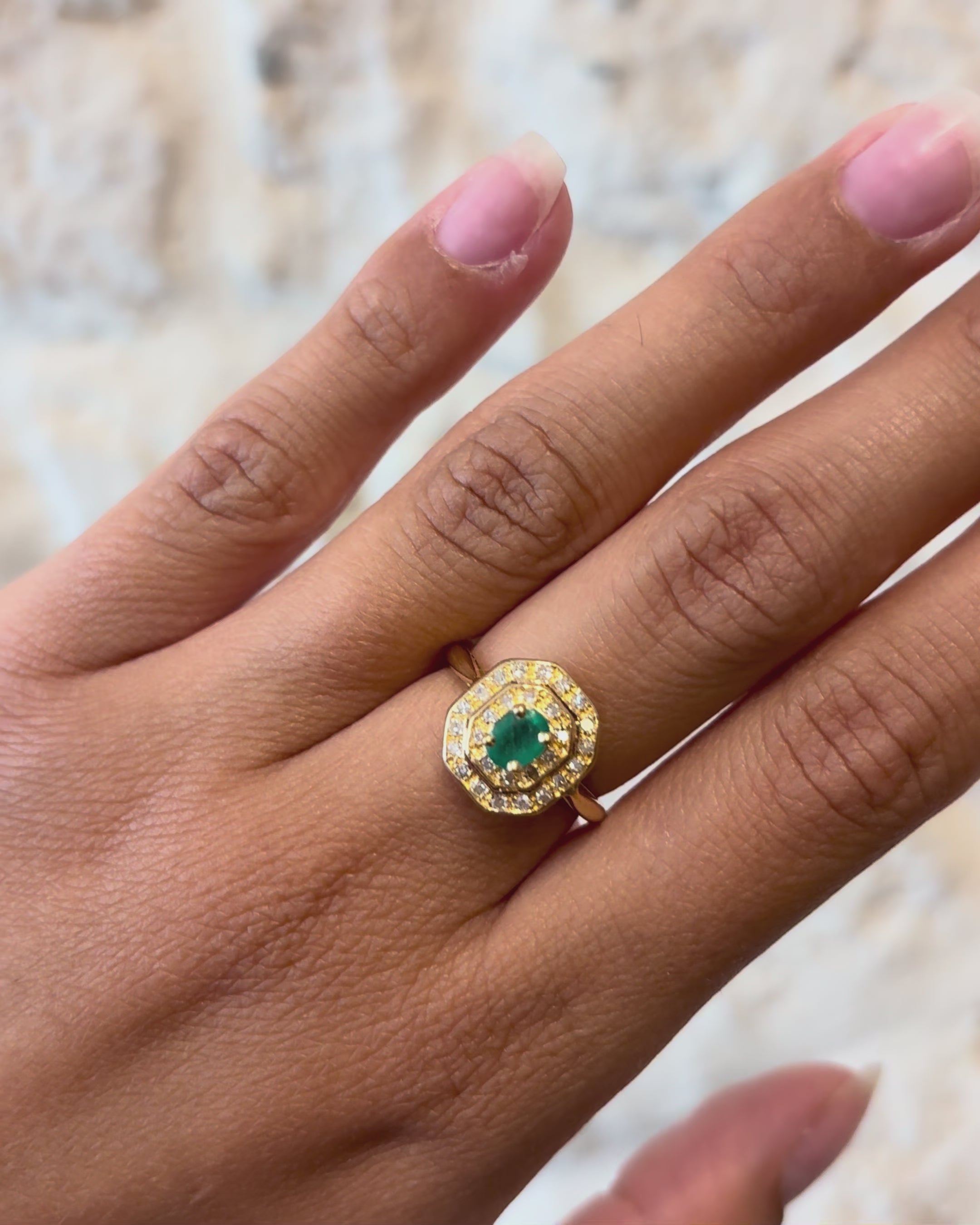 Bague Style Art Deco Émeraude &amp; Diamants "Corine"