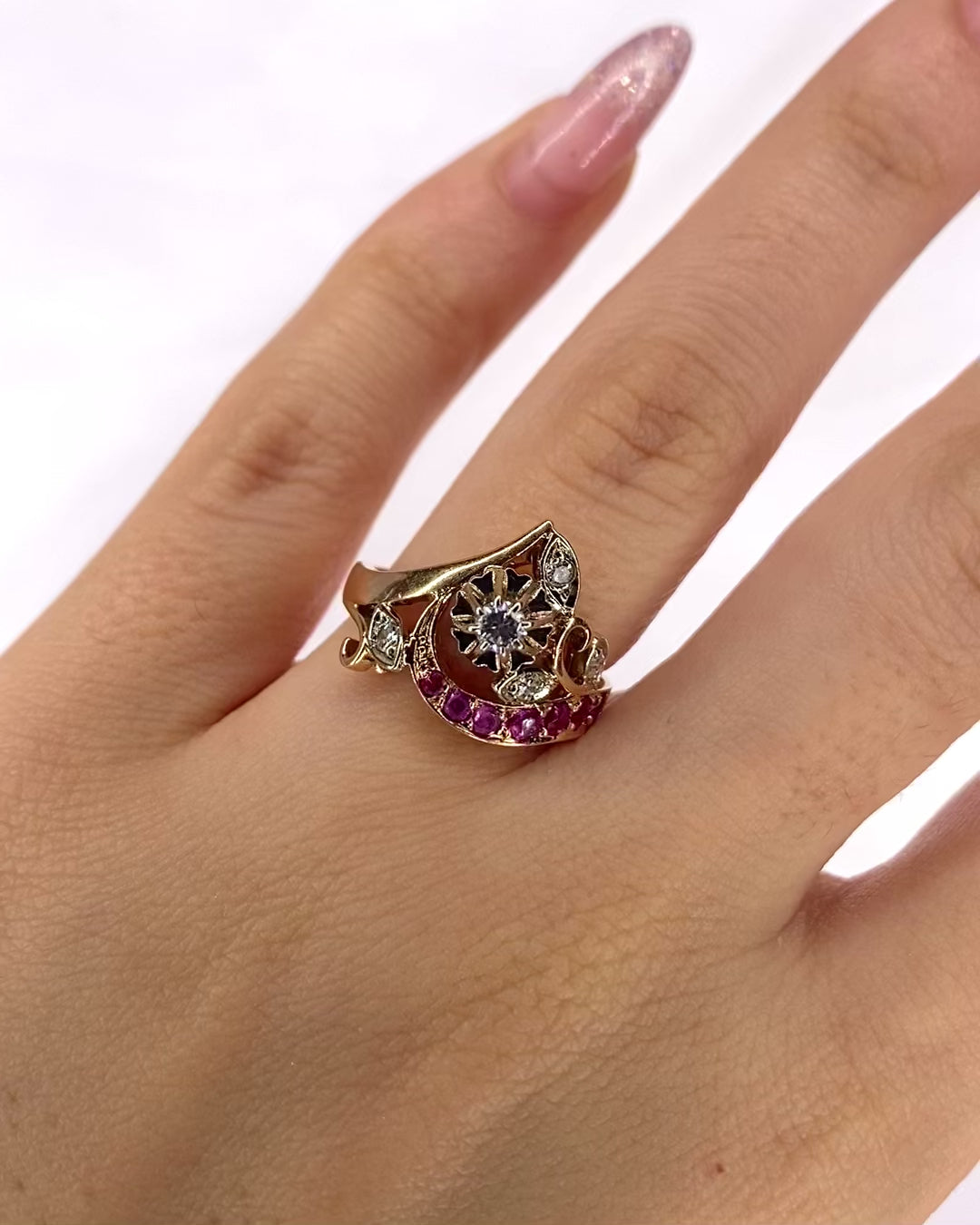 Diadem Ring Ruby &amp; Diamonds "Nora"