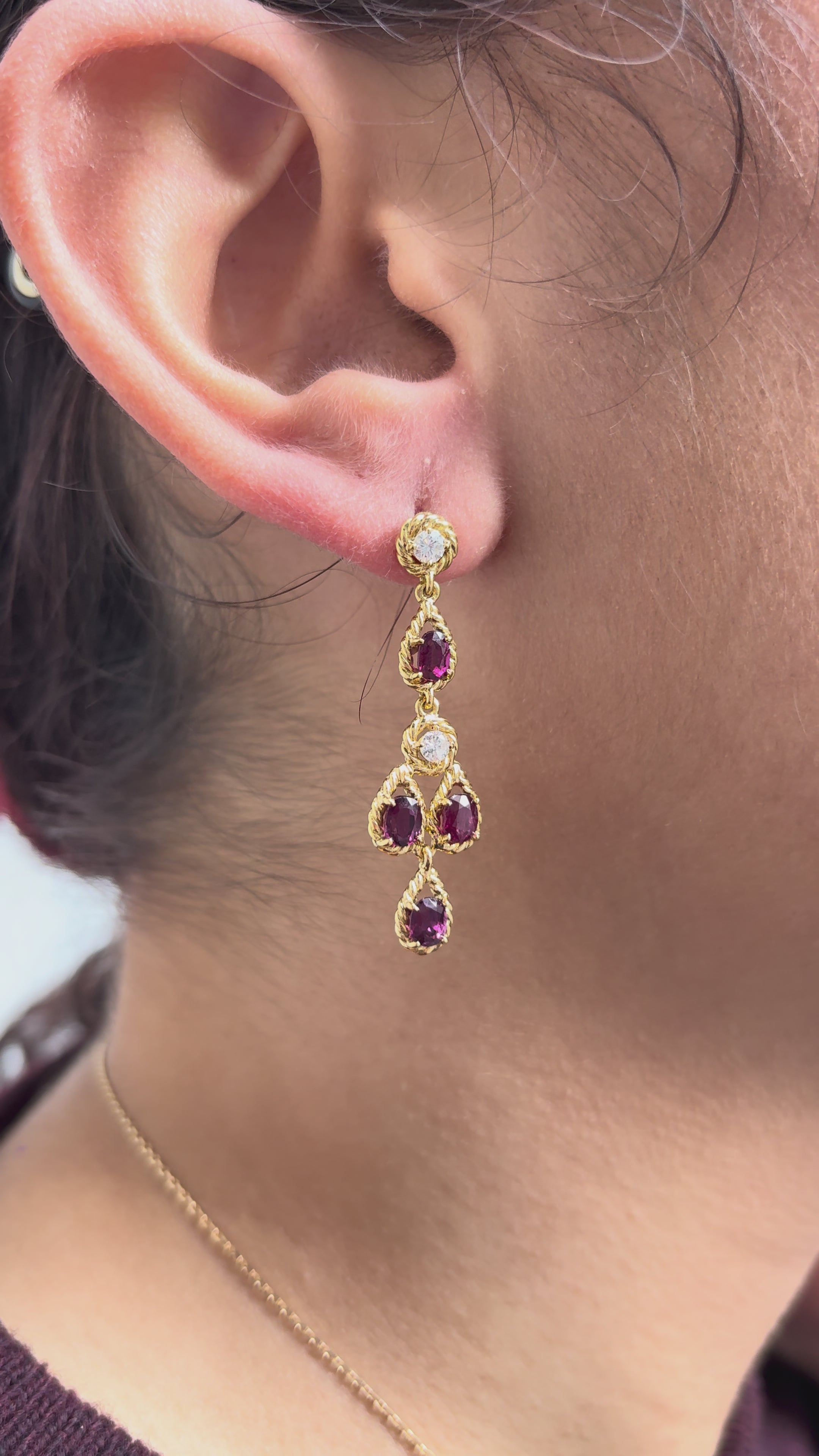 Ruby 4 carat &amp; Diamond 0.40 carat "Ysaure" Dangle Earrings