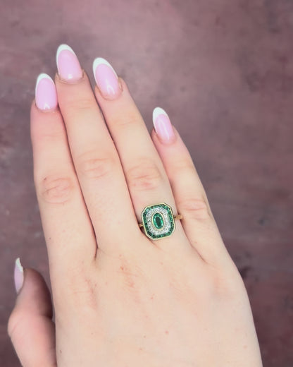 Bague Style Art Déco Émeraudes 1.42 carat &amp; Diamants "Esmeralda"