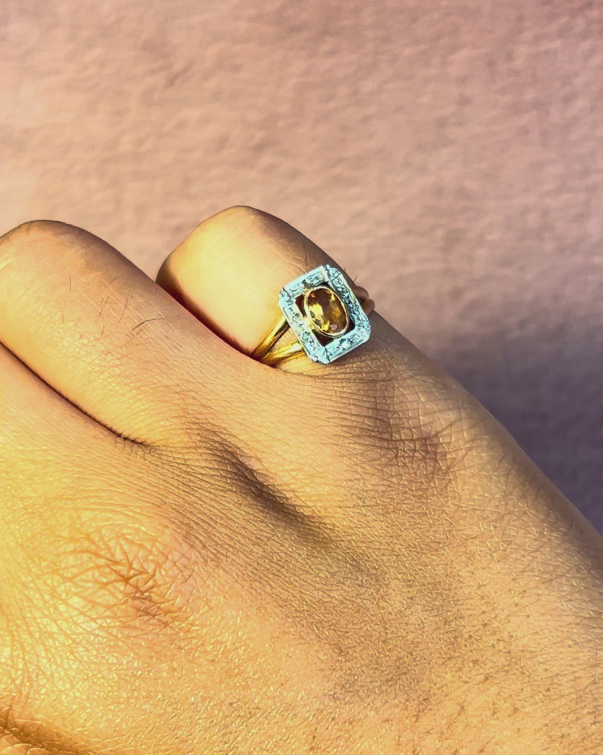Art Deco Citrine &amp; Diamond Ring "Natasha"