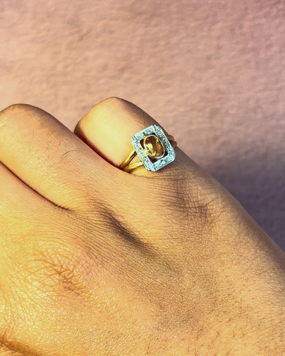 Art Deco Citrine &amp; Diamond Ring "Natasha"