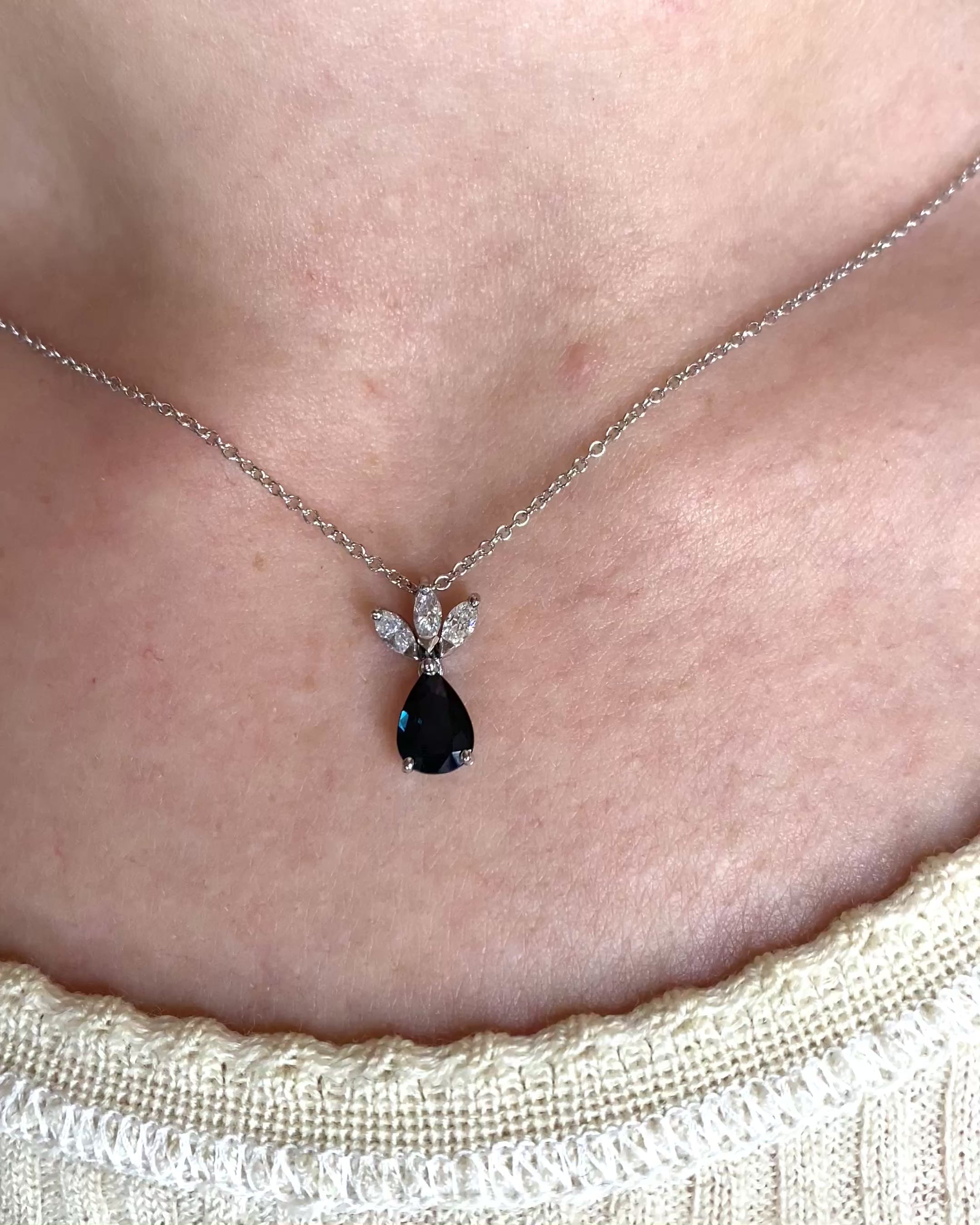 0.90 Carat Sapphire Pendant &amp; Marquise Diamonds "Oriana"