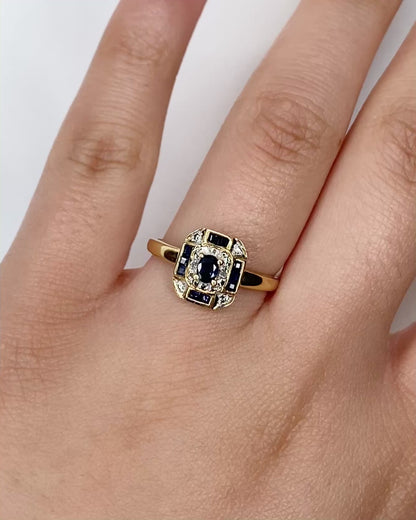 Bague Style Art Déco Saphirs 0.45 carat &amp; Diamants "Minka"